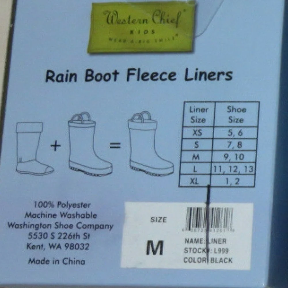 Western Chief Kids Rain Boot Fleece Liner Black Socks Shoe Size M 9/10 $29